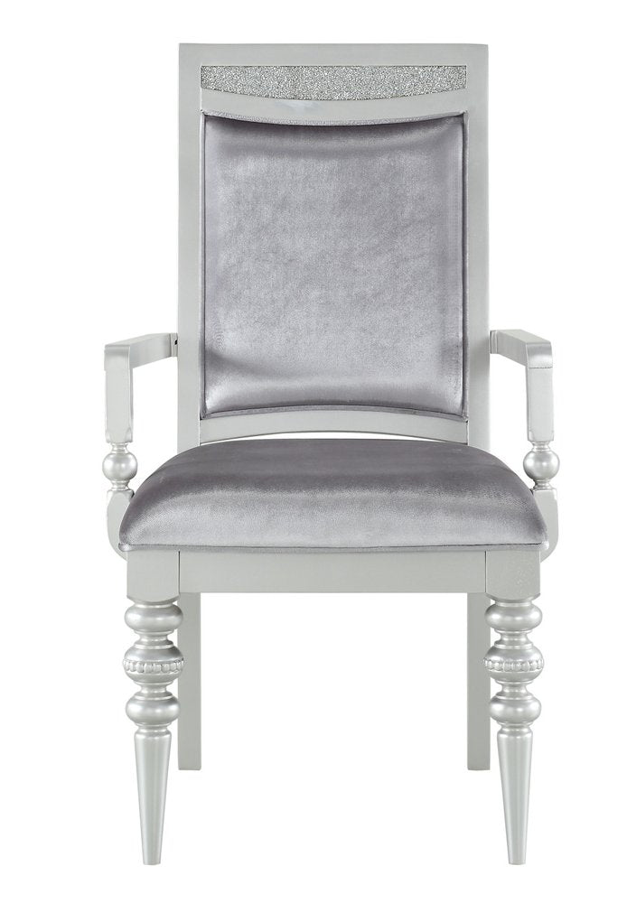 Set of Two Platinum Fabric Dining Arm Chairs