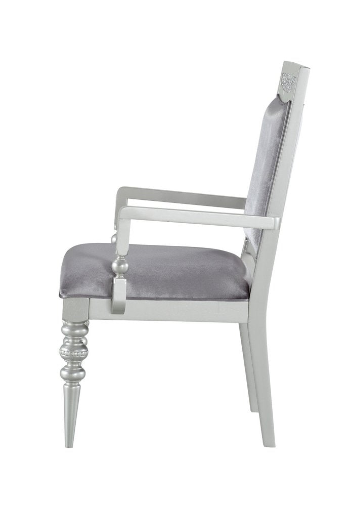 Set of Two Platinum Fabric Dining Arm Chairs