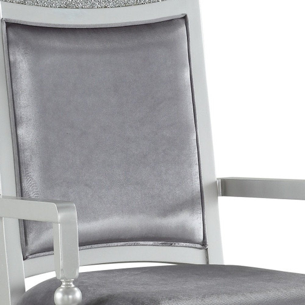 Set of Two Platinum Fabric Dining Arm Chairs