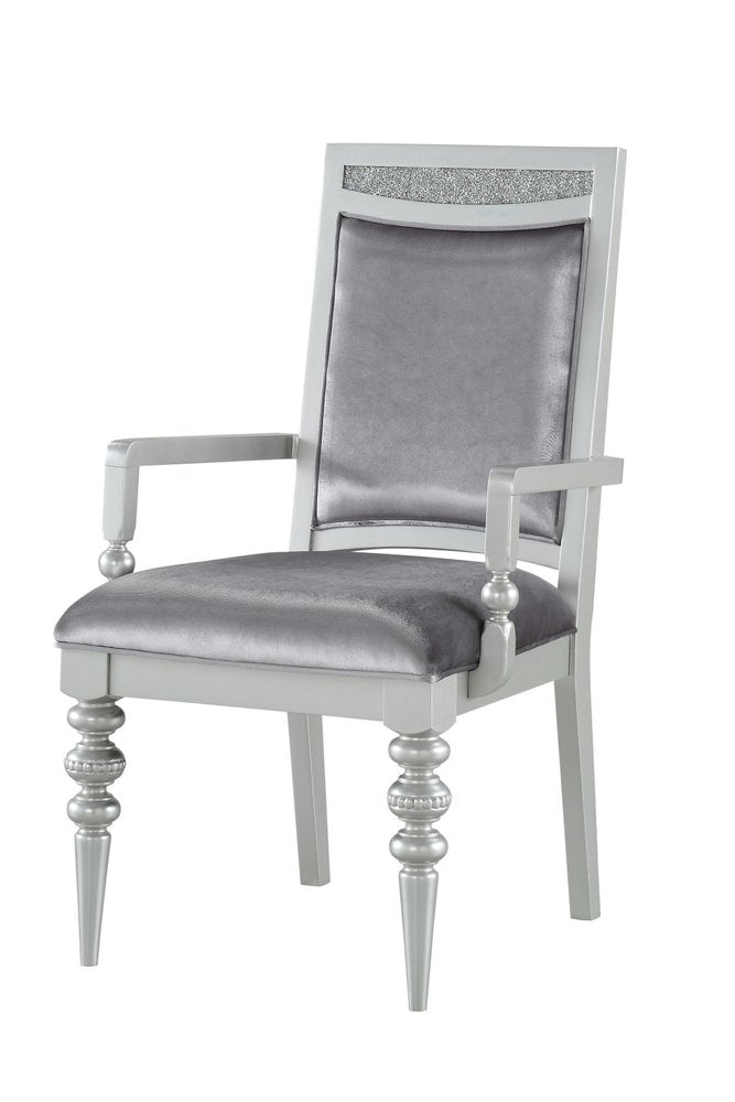 Set of Two Platinum Fabric Dining Arm Chairs