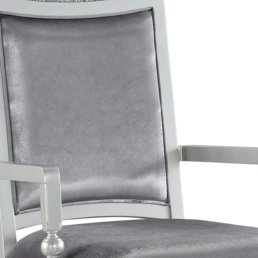 Set of Two Platinum Fabric Dining Arm Chairs
