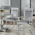 Set of Two Platinum Fabric Dining Arm Chairs