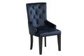 Tufted Dark Blue and Black Upholstered Velvet Dining Parsons Chair on a white background