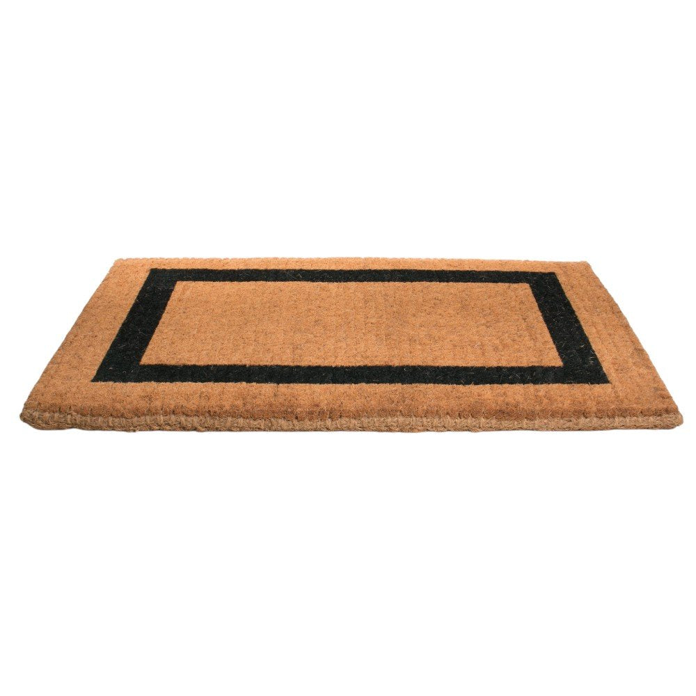36" X 60" Brown and Black Coir Outdoor Door Mat. Doormat isolated on a plain white background, showing its black color.