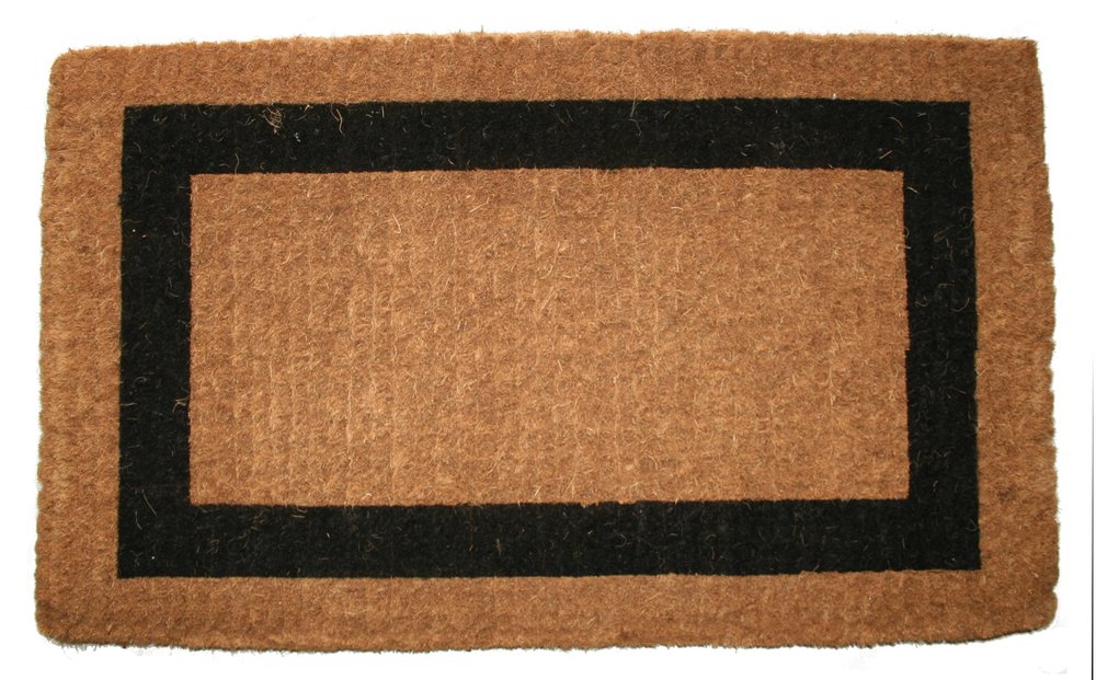 36" X 60" Brown and Black Coir Outdoor Door Mat. Doormat isolated on a plain white background, finished in black.