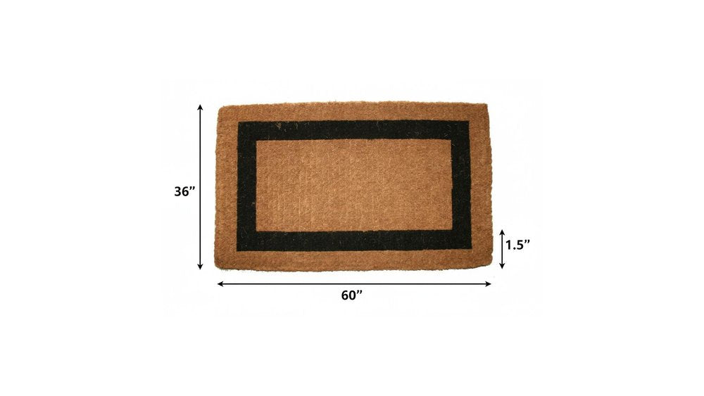 36" X 60" Brown and Black Coir Outdoor Door Mat. Doormat isolated on a plain white background, in a black finish.