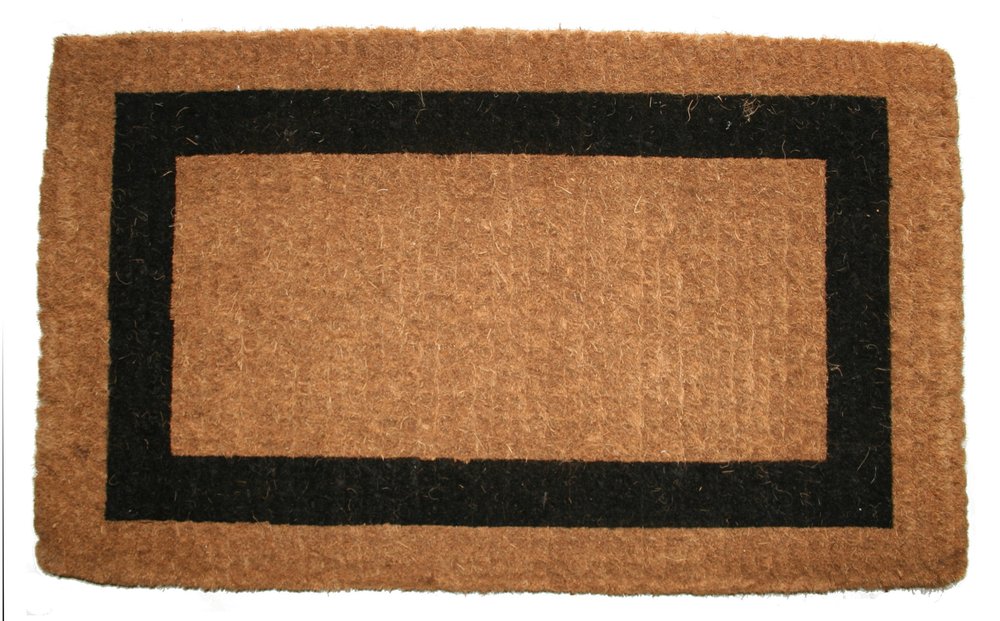 36" X 60" Brown and Black Coir Outdoor Door Mat. Doormat isolated on a plain white background, finished in black.