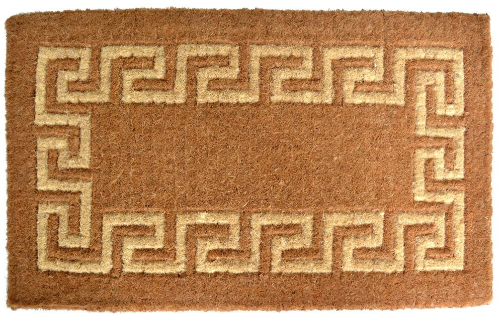 36" X 60" Brown Coir Greek Key Outdoor Door Mat close-up highlighting the brown surface.