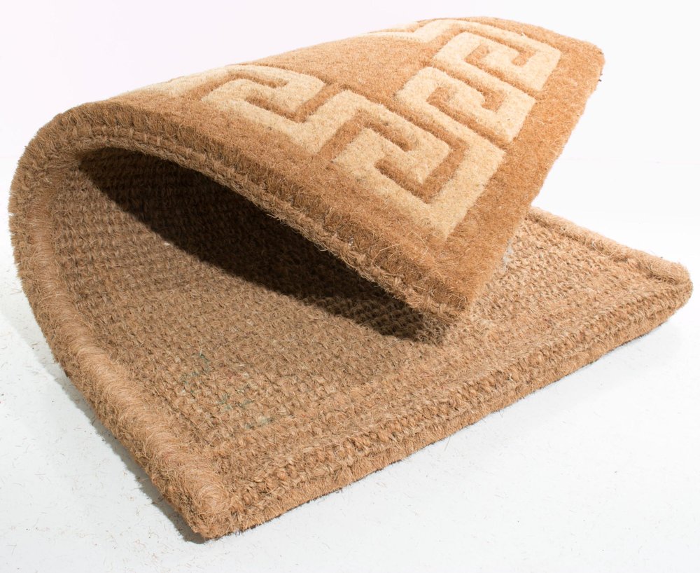 36" X 60" Brown Coir Greek Key Outdoor Door Mat. Doormat isolated on a plain white background, in a brown finish.