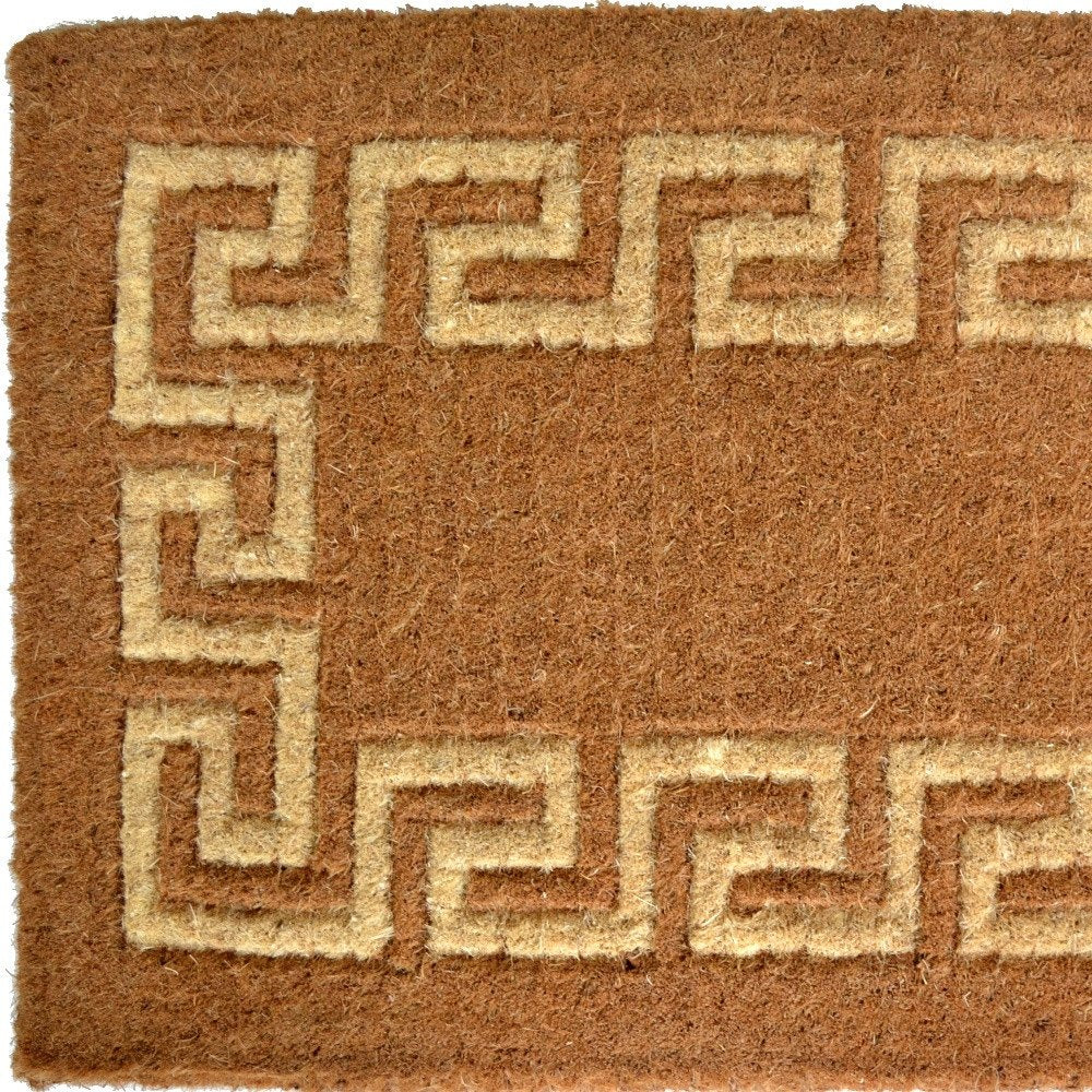 36" X 60" Brown Coir Greek Key Outdoor Door Mat. Doormat in brown.