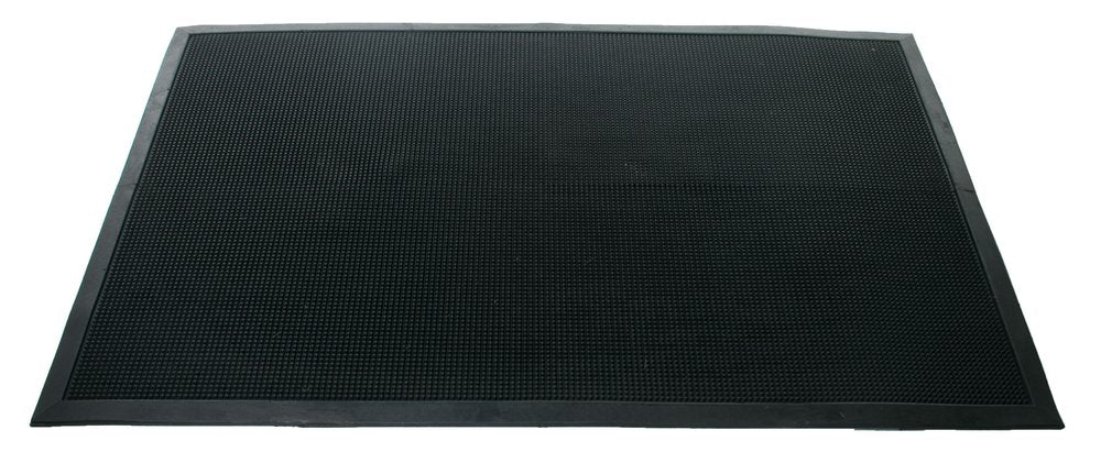 32" X 48" Black Rubber Outdoor Door Mat. Doormat isolated on a plain white background, finished in black.