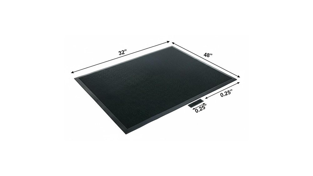 32" X 48" Black Rubber Outdoor Door Mat. Doormat isolated on a plain white background, in a black finish.