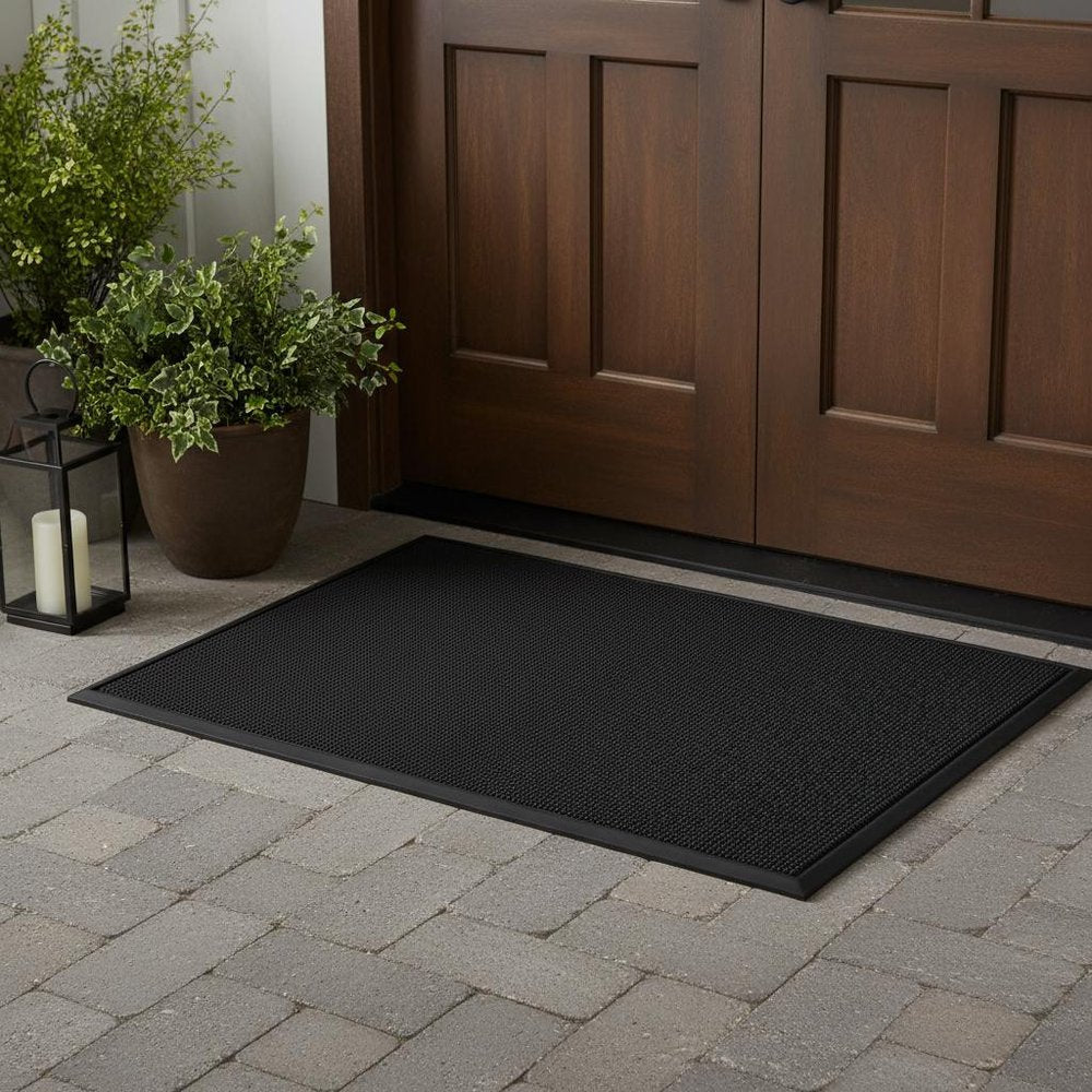 32" X 48" Black Rubber Outdoor Door Mat. Doormat in black.