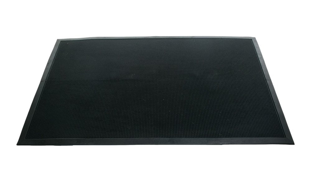 32" X 48" Black Rubber Outdoor Door Mat. Doormat isolated on a plain white background, finished in black.