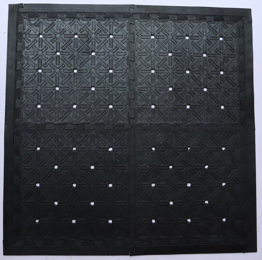 Set Of Four Square Interlocking Black Rubber Indoor Outdoor Mats close-up detail