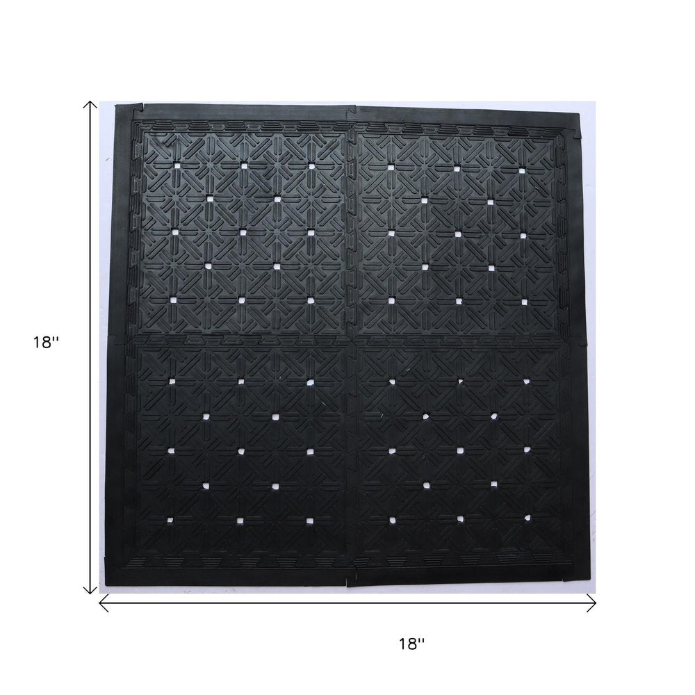 Set Of Four Square Interlocking Black Rubber Indoor Outdoor Mats on a white background