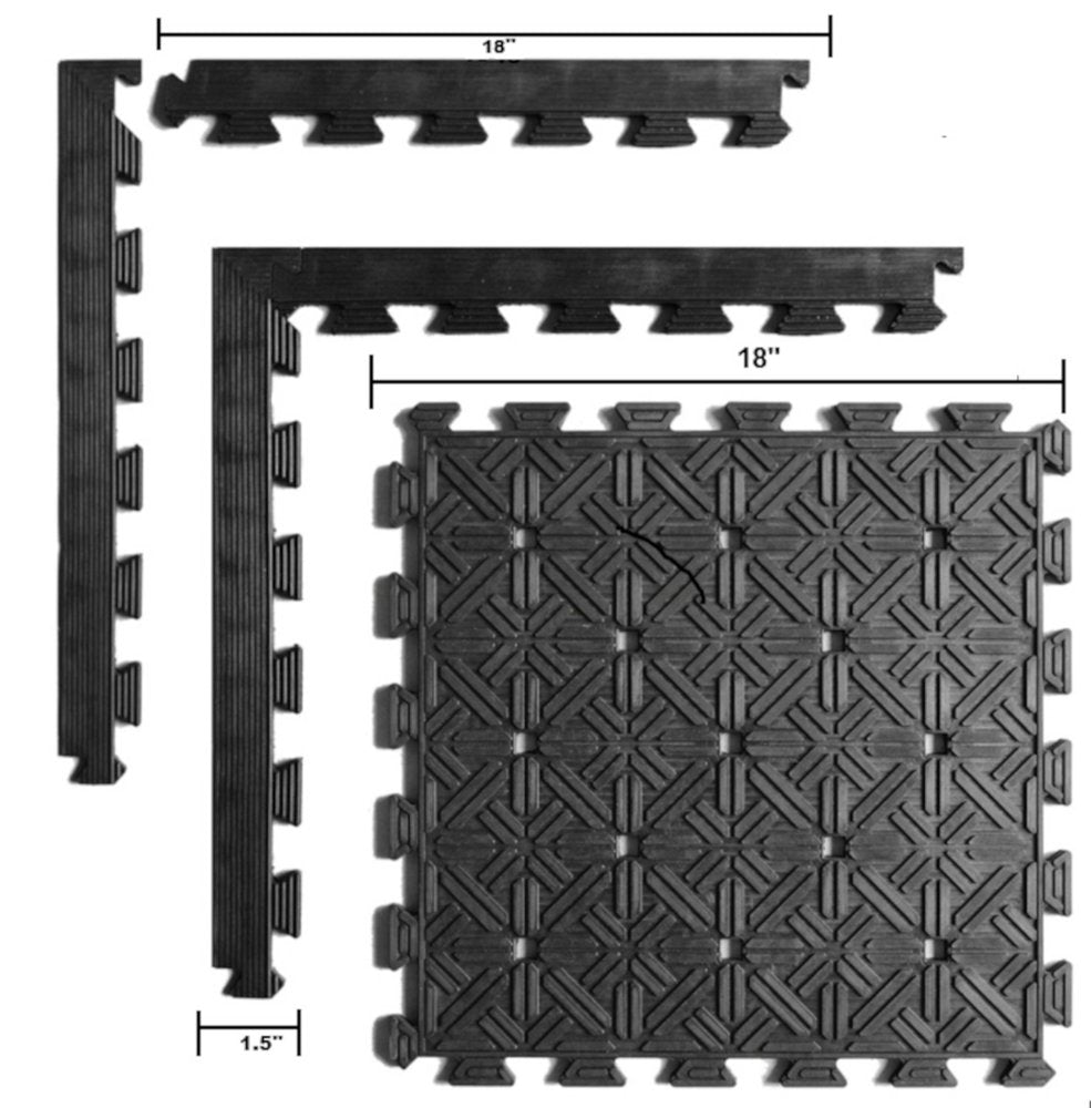 Set Of Four Square Interlocking Black Rubber Indoor Outdoor Mats on a white background