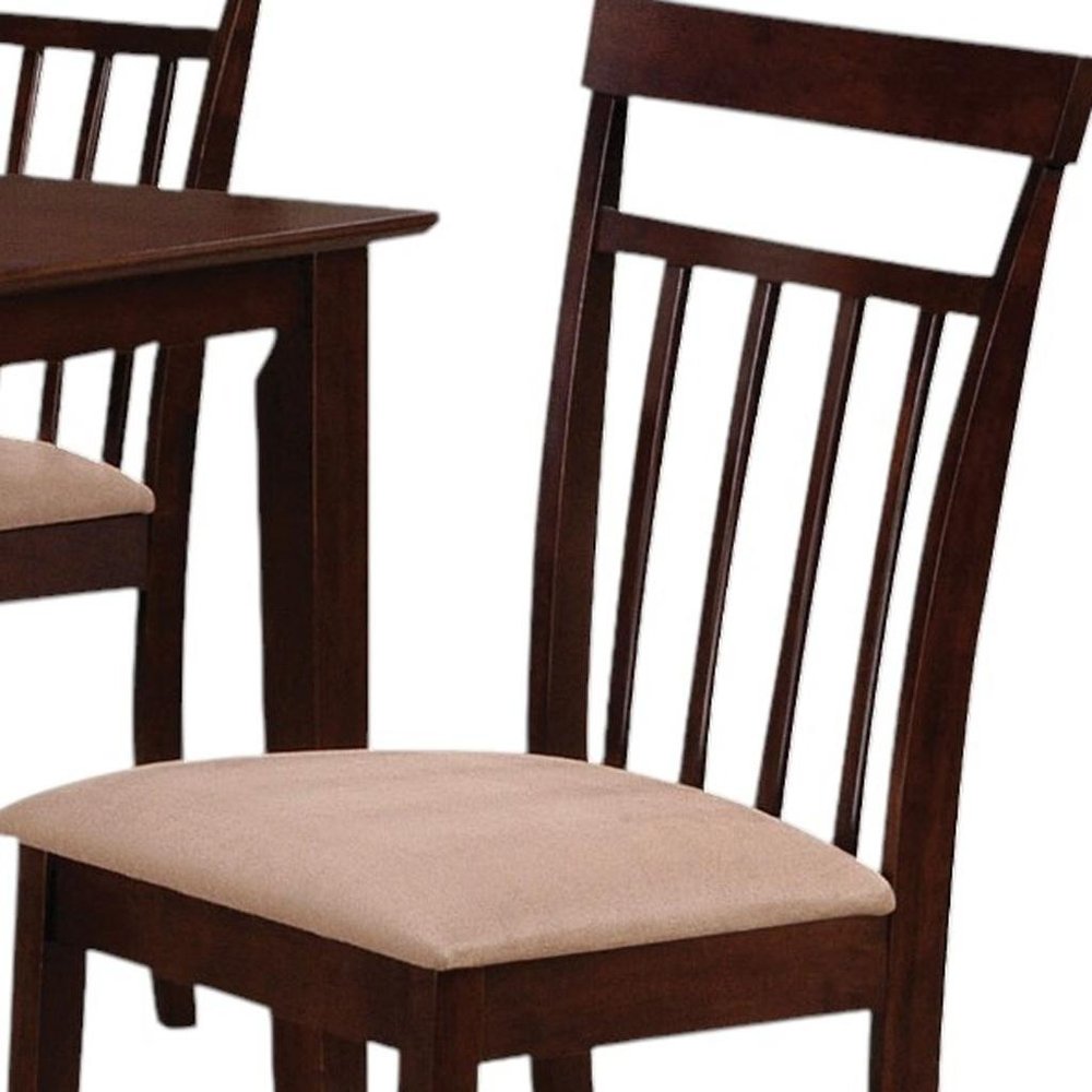 Five Piece Espresso Wood Dining Set with Four Chairs on a white background