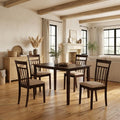Five Piece Espresso Wood Dining Set with Four Chairs