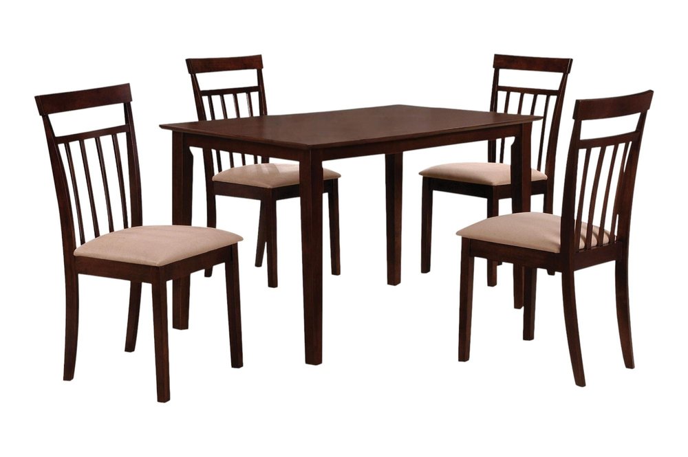 Five Piece Espresso Wood Dining Set with Four Chairs on a white background