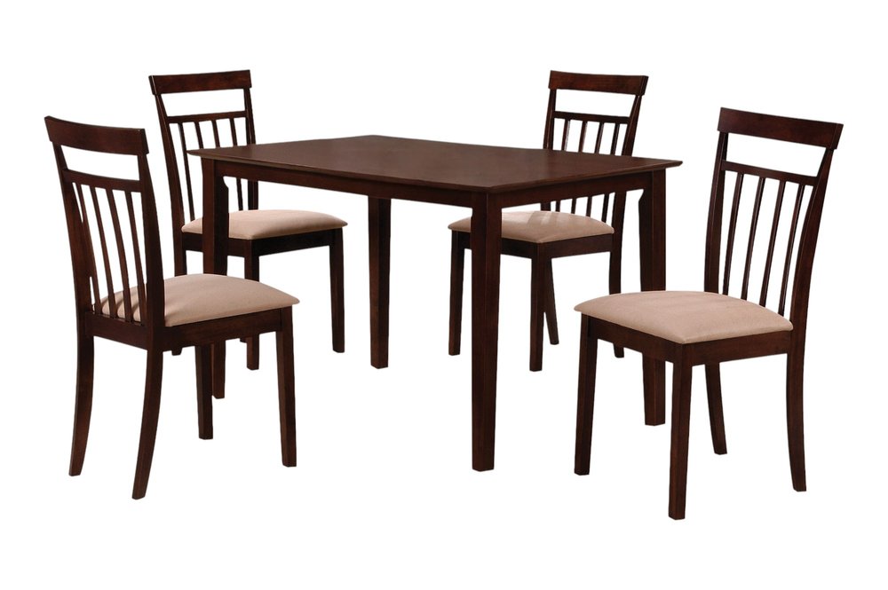 Five Piece Espresso Wood Dining Set with Four Chairs