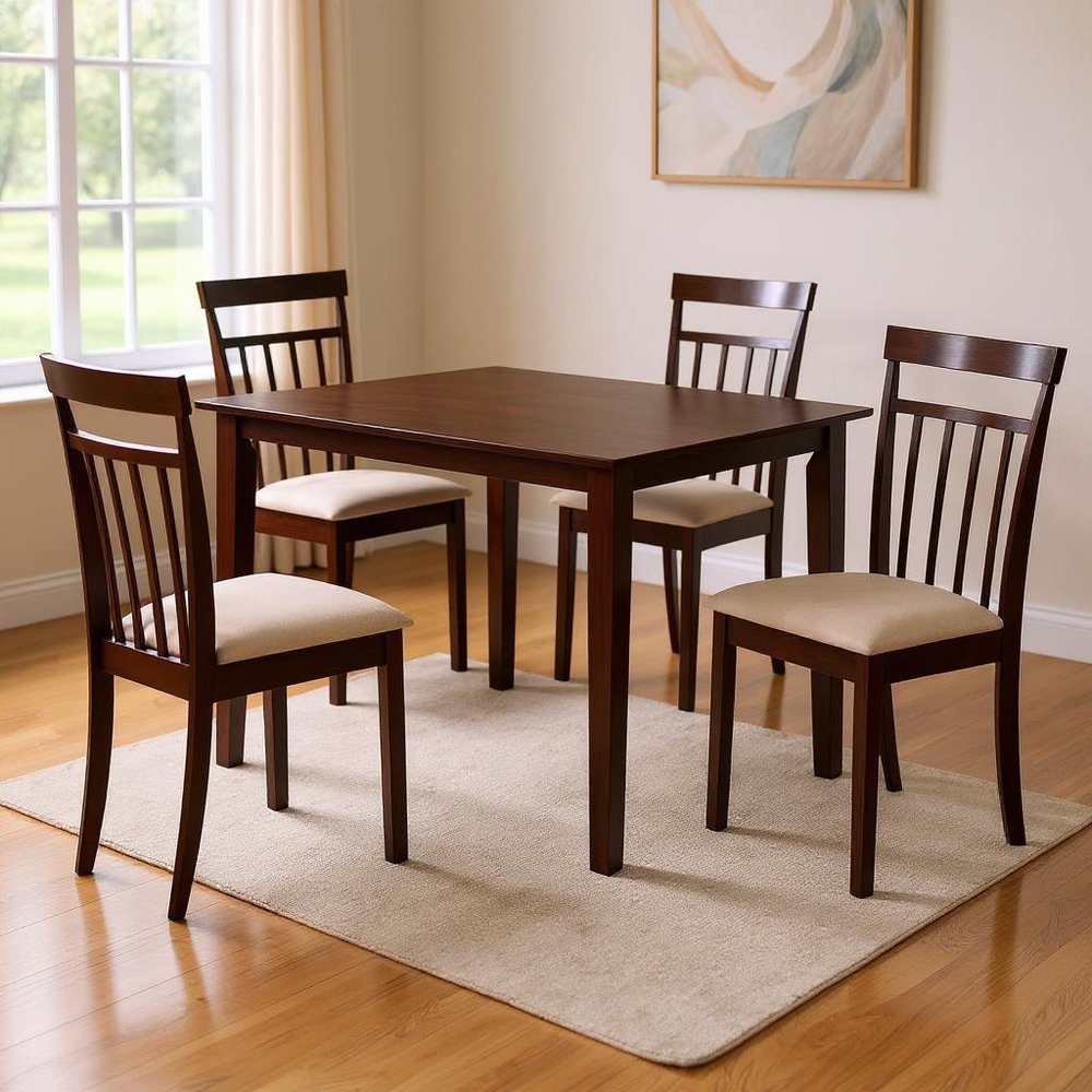 Five Piece Espresso Wood Dining Set with Four Chairs in a home interior