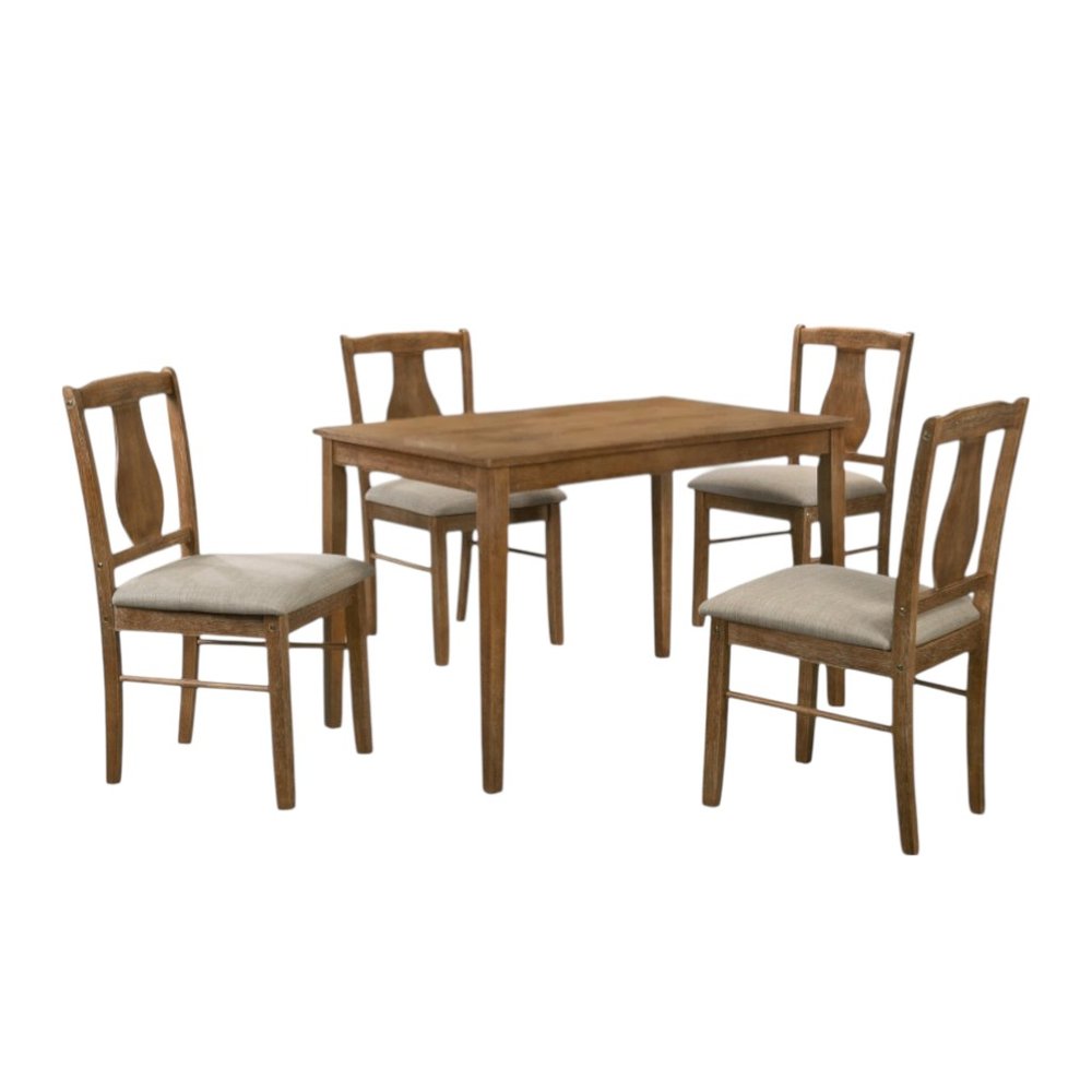 Five Piece Oak Solid Wood Dining Set with Four Chairs on a white background