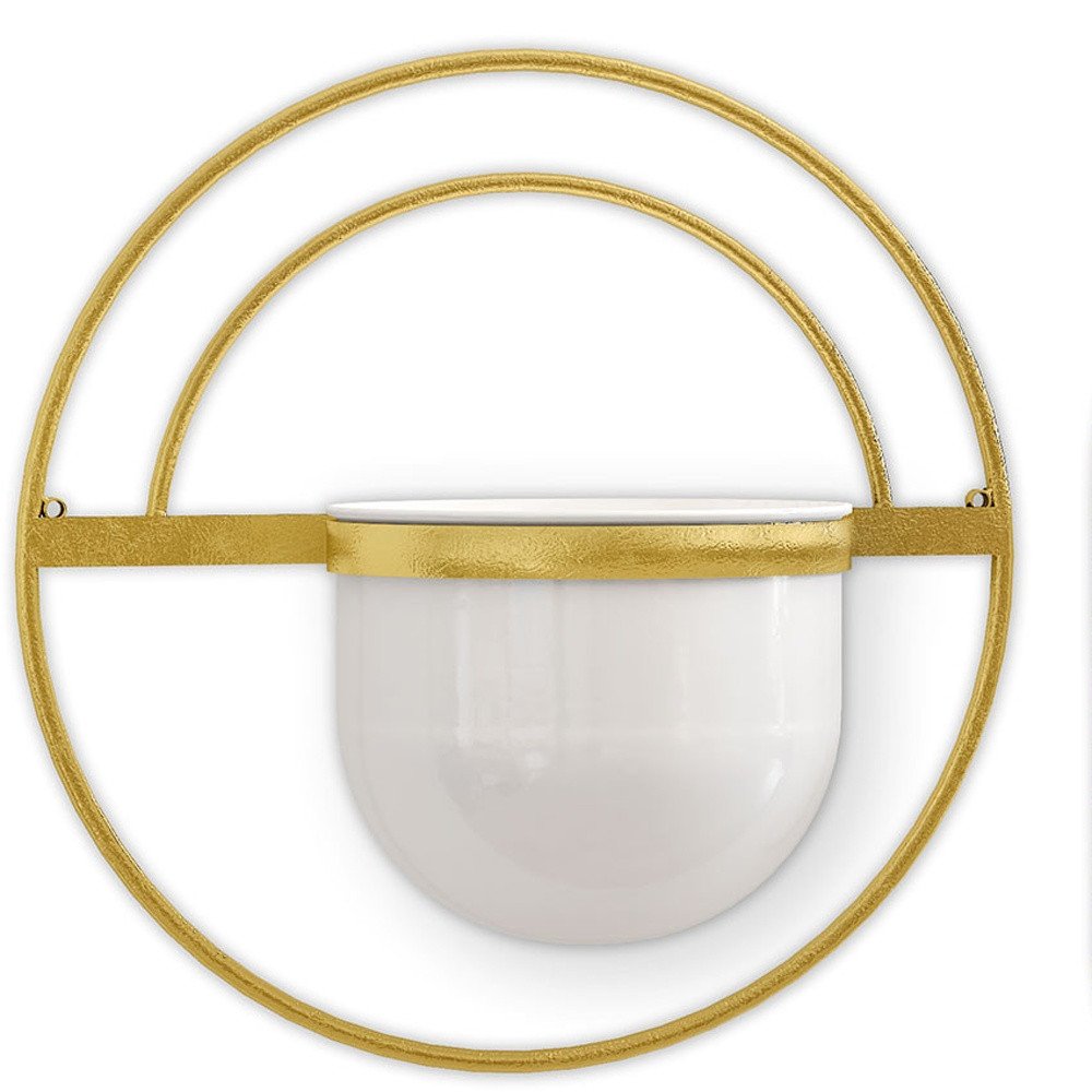 Set of Three Gold And White Metal 10 Ounce Wall Planters on a white background
