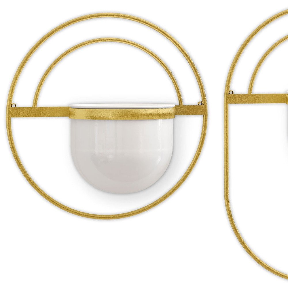 Set of Three Gold And White Metal 10 Ounce Wall Planters on a white background