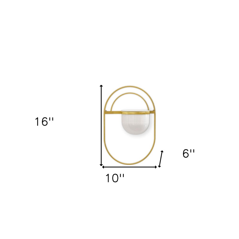 Set of Three Gold And White Metal 10 Ounce Wall Planters on a white background