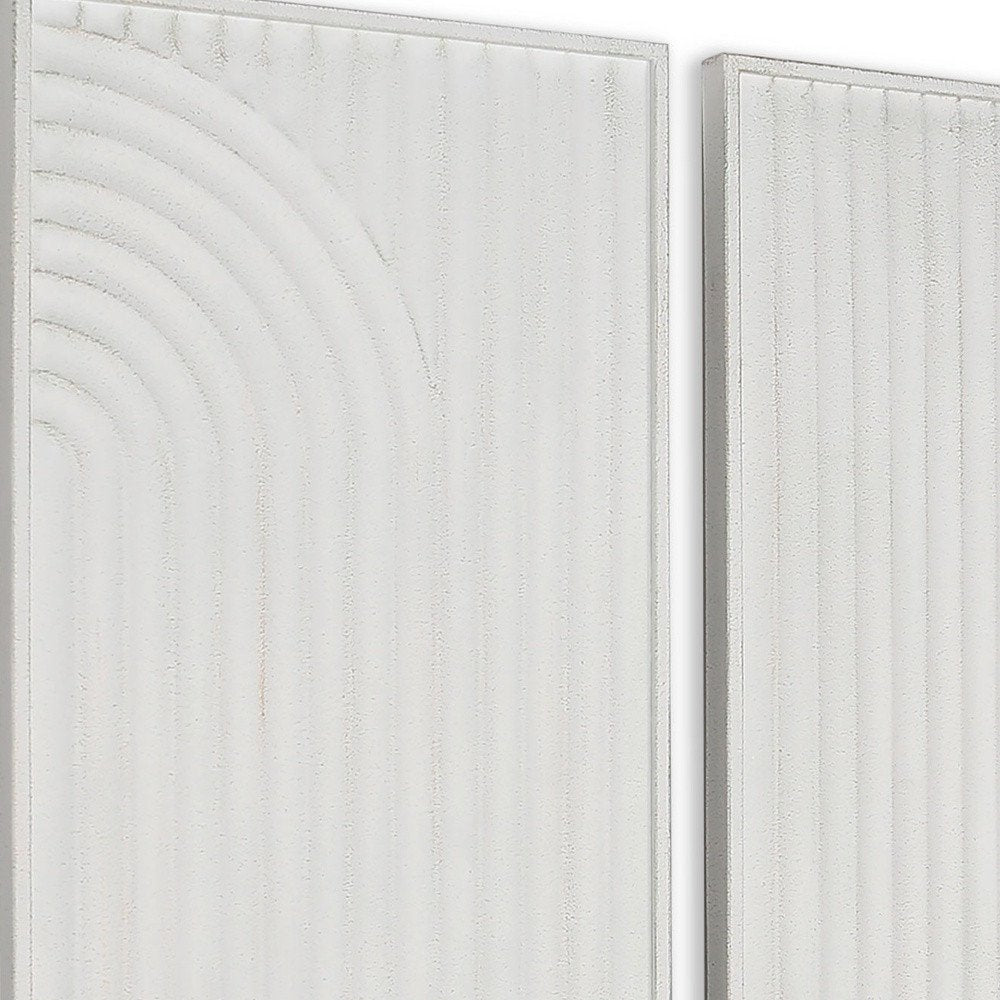 Set of Two White Metal Abstract Hanging Dimensional Sculptures on a white background