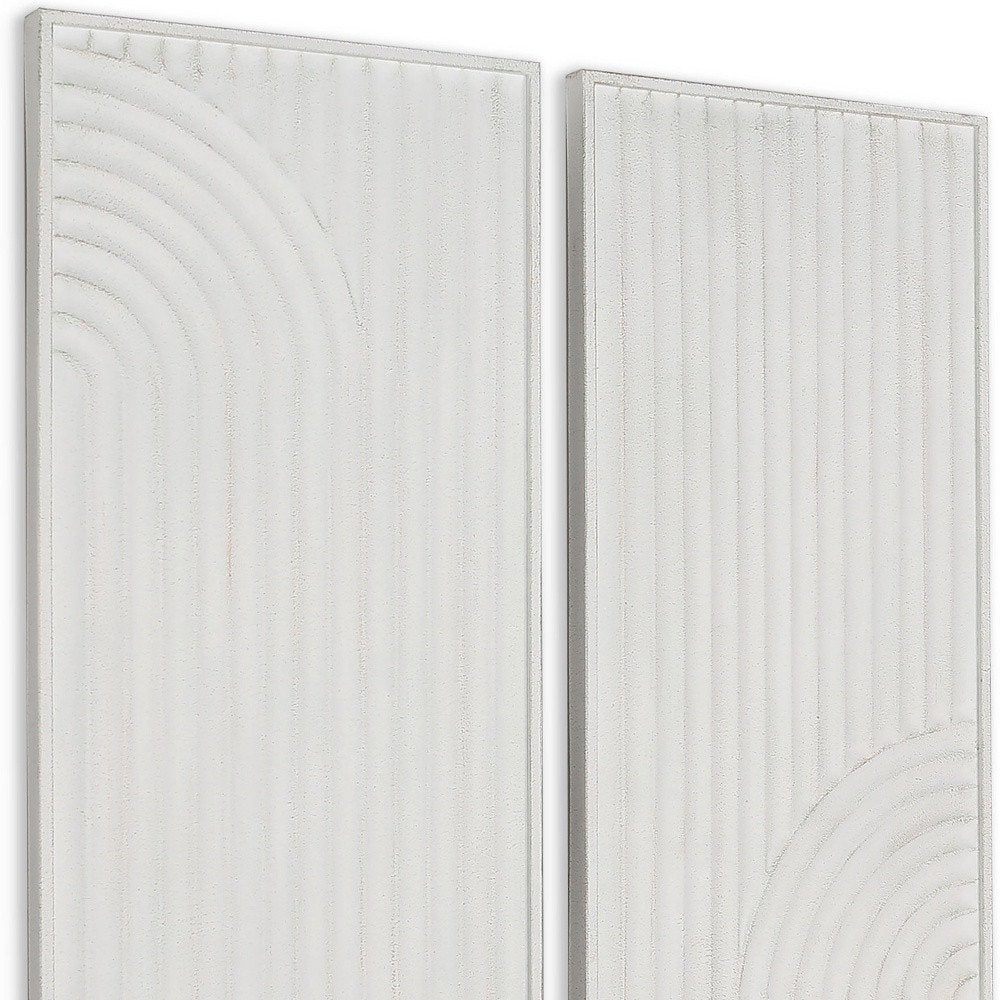 Set of Two White Metal Abstract Hanging Dimensional Sculptures close-up detail