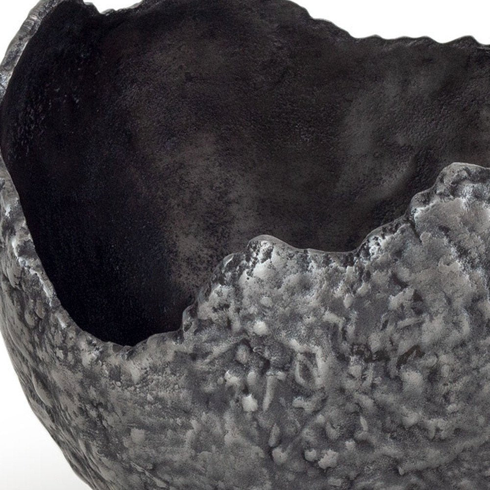 Set of Two Gray And Silver Aluminum Decorative Bowls close-up detail