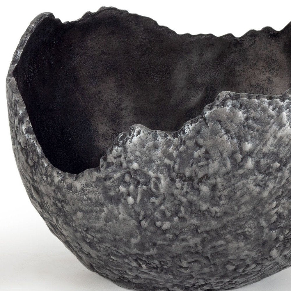 Set of Two Gray And Silver Aluminum Decorative Bowls close-up detail