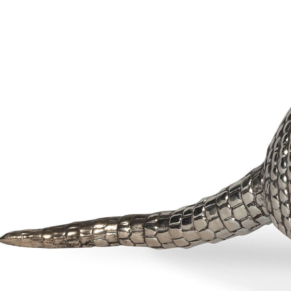 18" Silver Resin Armadillo Figurine. Home product isolated on a plain white background, showing a silver resin surface.