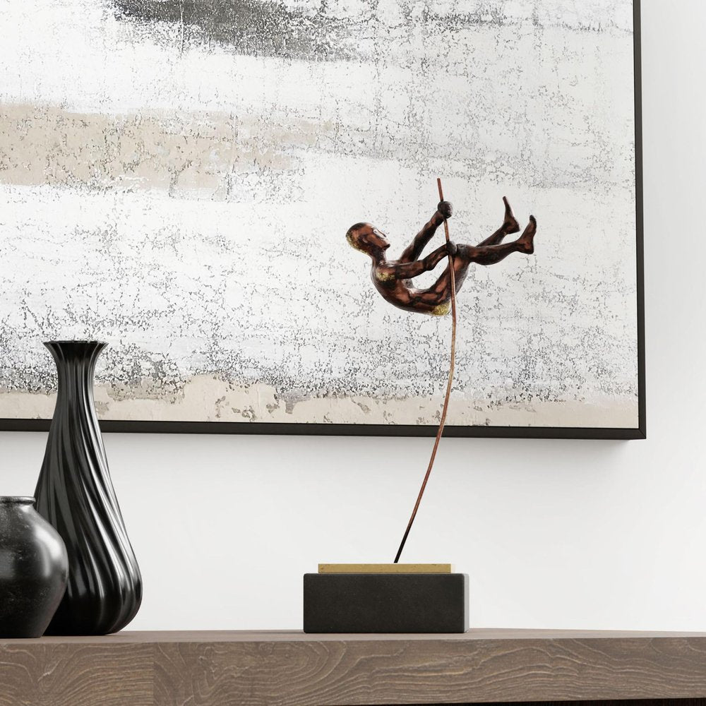 15" Bronze Resin Pole Vaulting Man Tabletop Sculpture.