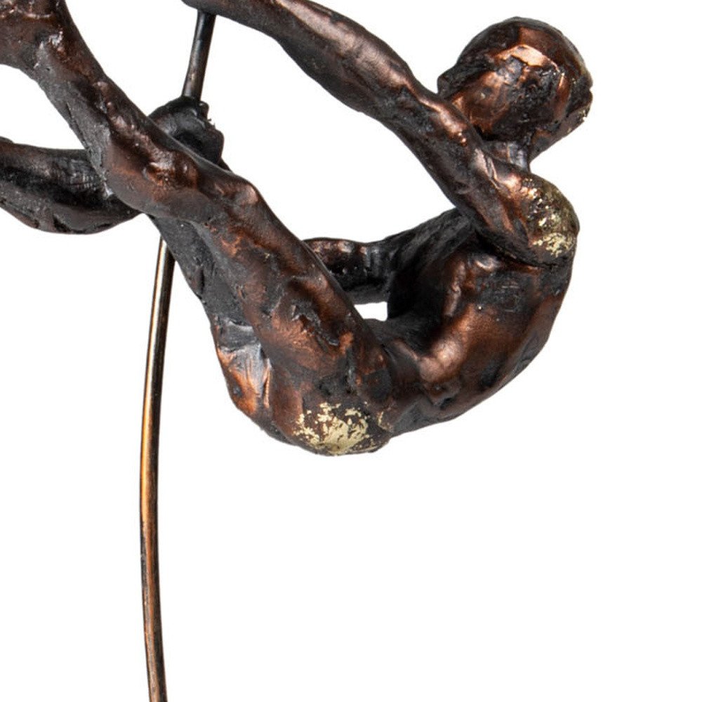 15" Bronze Resin Pole Vaulting Man Tabletop Sculpture. Sculpture isolated on a plain white background, showing a resin surface.