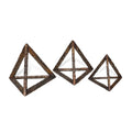Set of Three Bronze Metal Pyramid Tabletop Sculptures on a white background