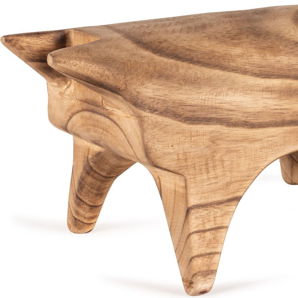 6" Brown Solid Wood Bull Tabletop Sculpture. Sculpture isolated on a plain white background, in a brown wood finish.