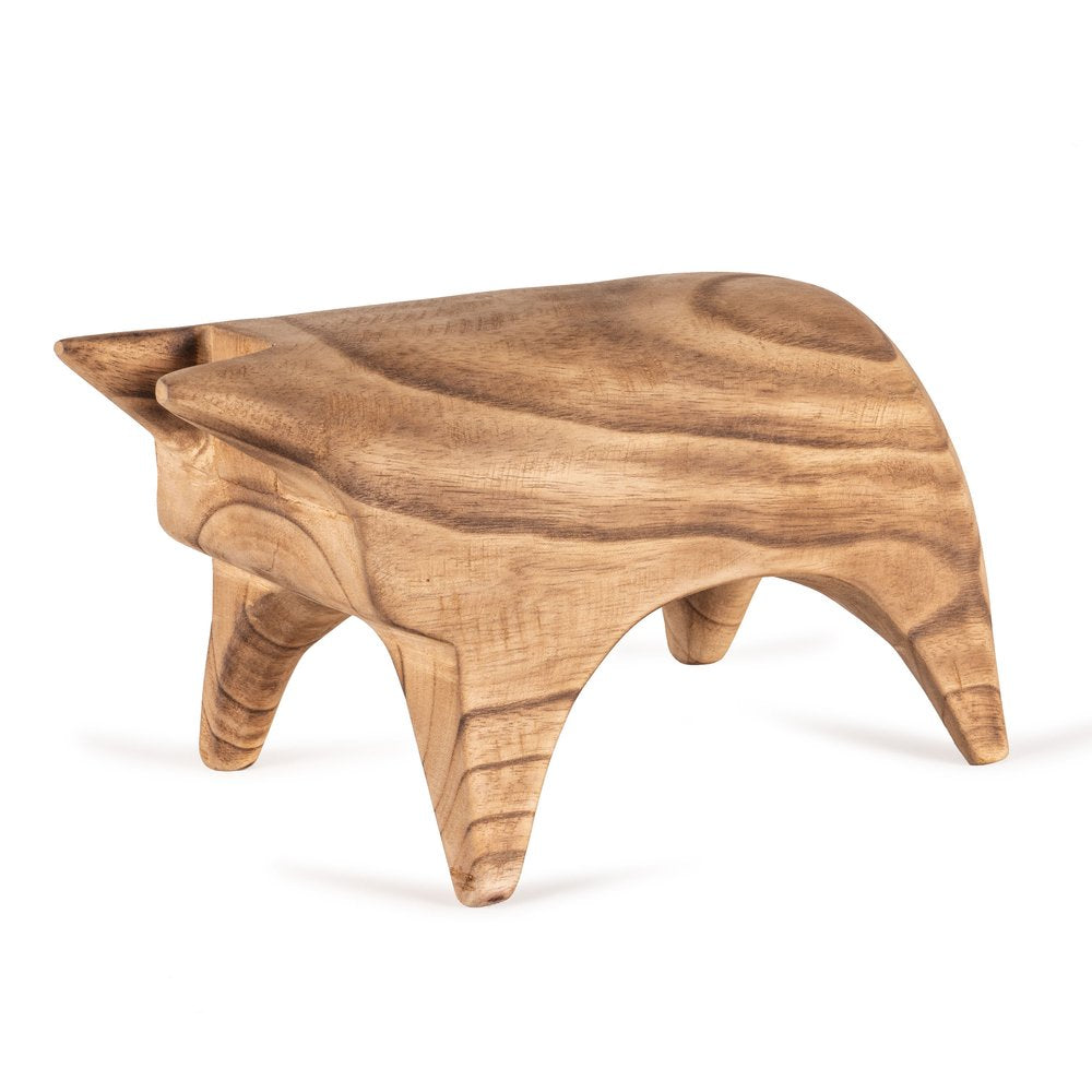 6" Brown Solid Wood Bull Tabletop Sculpture. Sculpture isolated on a plain white background, showing a brown wood surface.