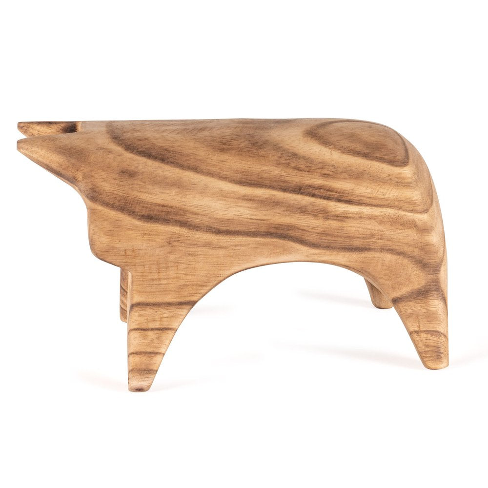 6" Brown Solid Wood Bull Tabletop Sculpture. Sculpture isolated on a plain white background, finished in brown wood.