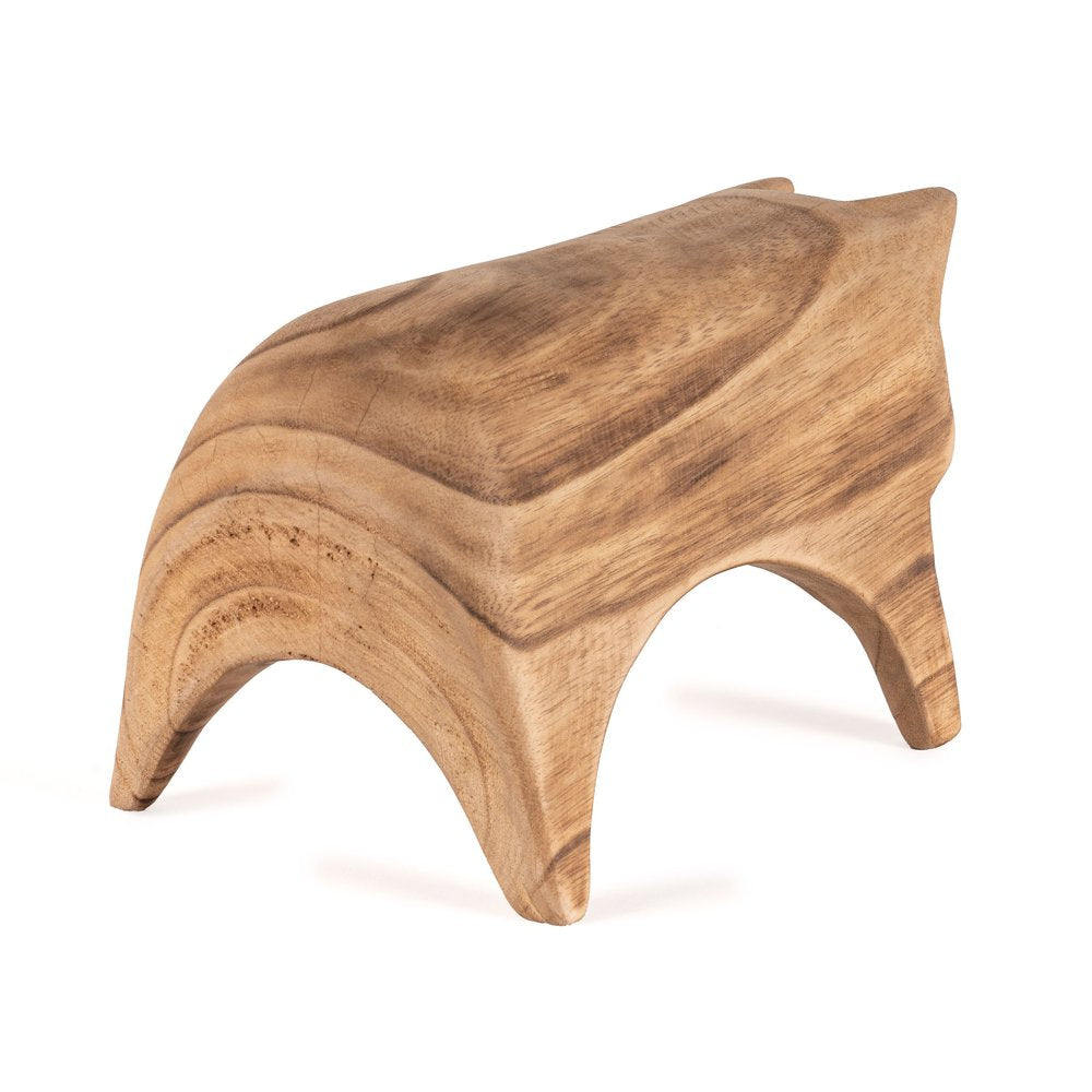 6" Brown Solid Wood Bull Tabletop Sculpture. Sculpture isolated on a plain white background, in a brown wood finish.