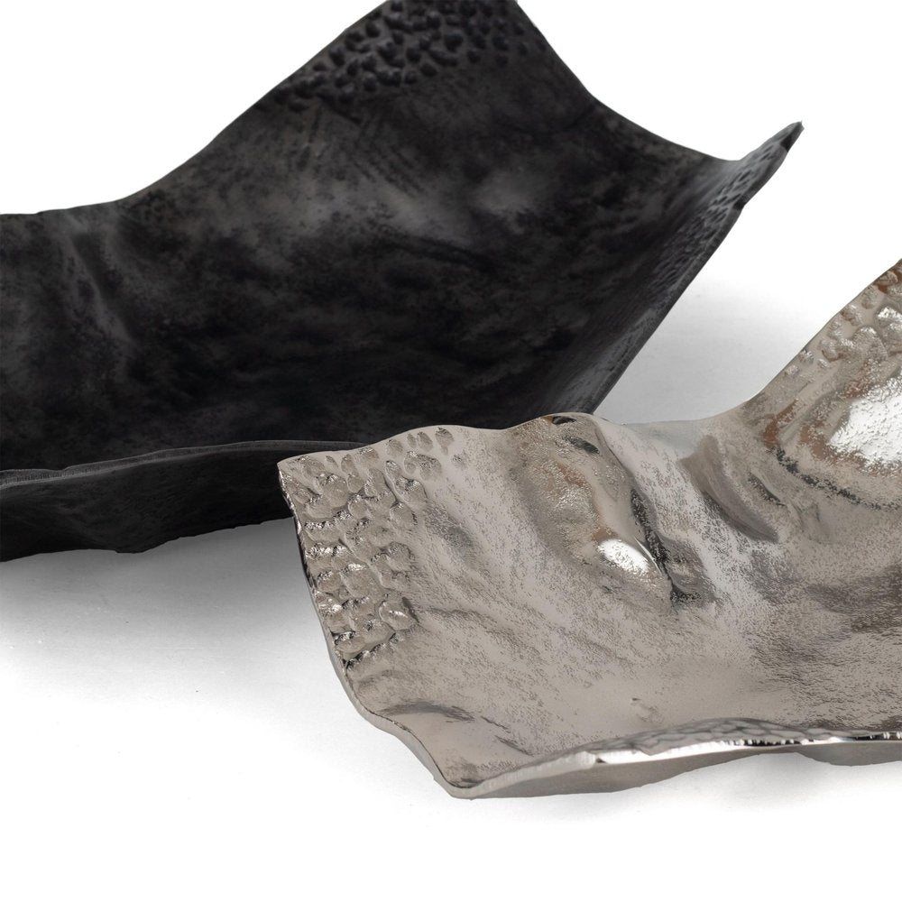 Set of Two Black And Silver Aluminum Abstract Vanity Trays