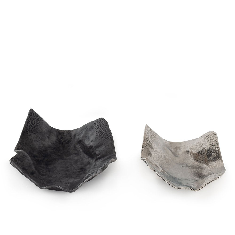 Set of Two Black And Silver Aluminum Abstract Vanity Trays