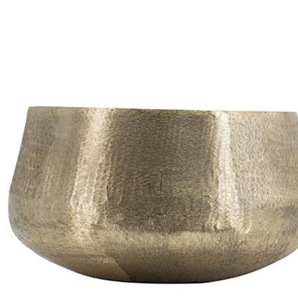 Set of Two Gold Aluminum Round Table Vases on a white background