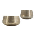 Set of Two Gold Aluminum Round Table Vases on a white background