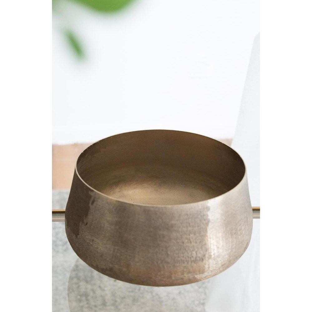 Set of Two Gold Aluminum Round Table Vases on a white background