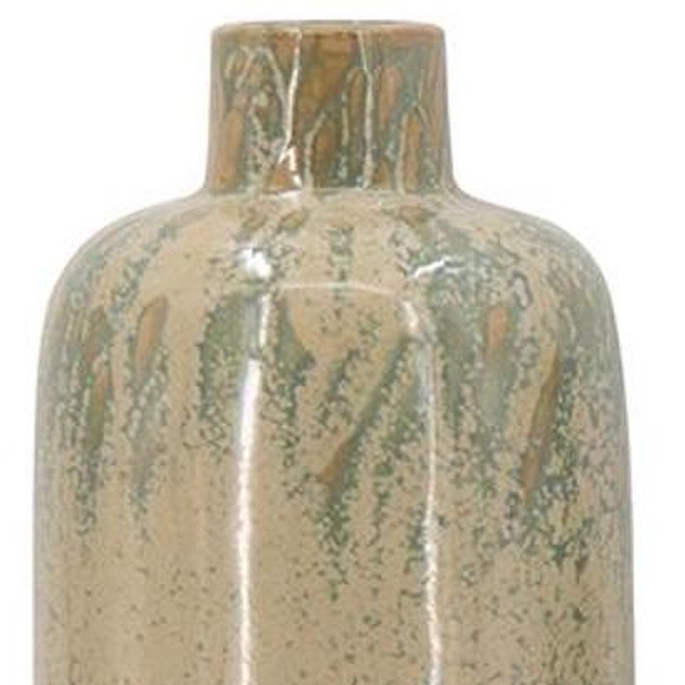 Set of Three Beige Blue And Green Round Ceramic Table Vase on a white background