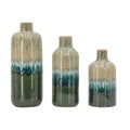 Set of Three Beige Blue And Green Round Ceramic Table Vase on a white background