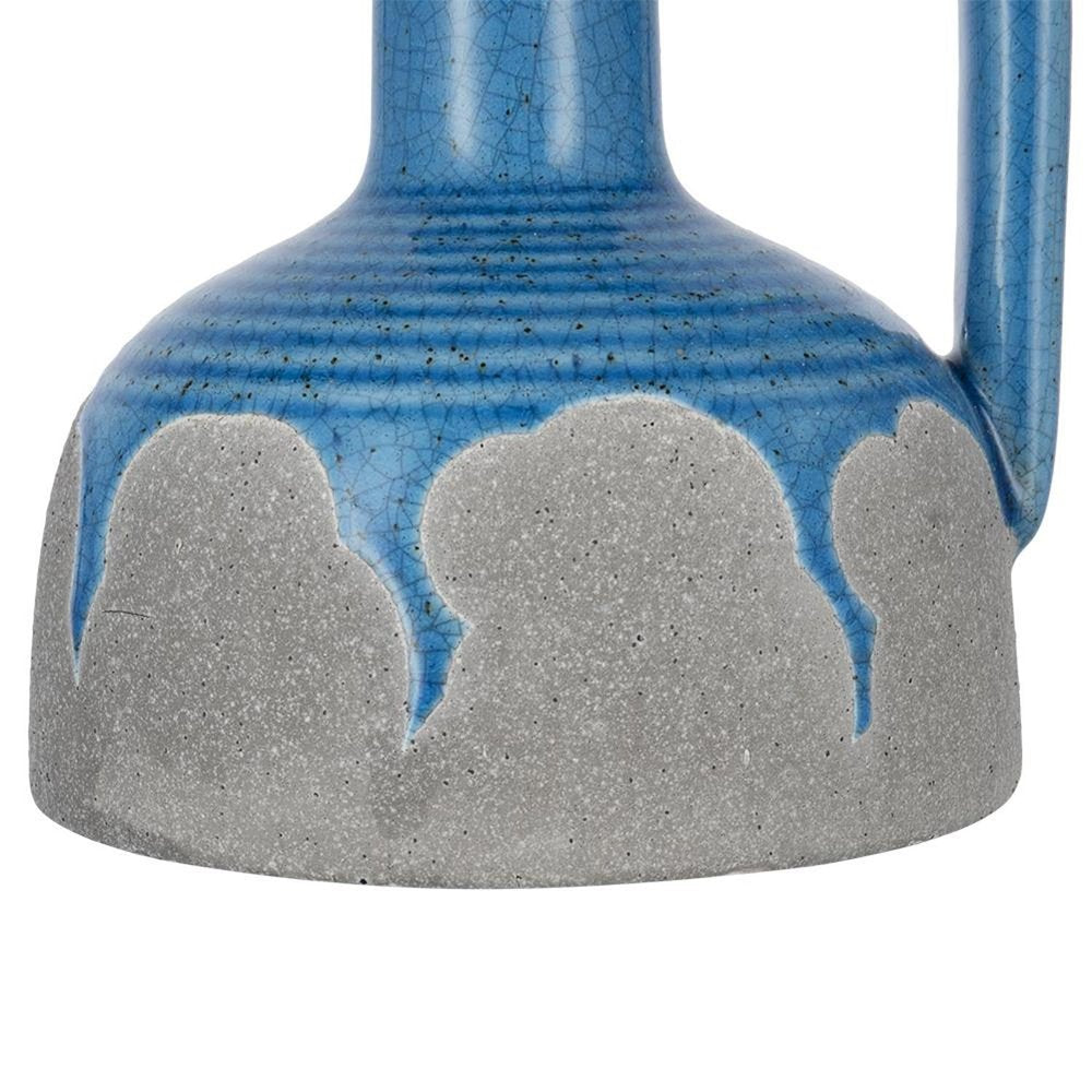 9" Blue And Gray Ceramic Urn Jug Vase on a white background